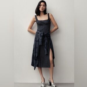 By Anthropologie Navy Pin Stripe Midi Dress